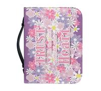 NETILGEN Custodia per bibbia con manico o custodia protettiva per libro da donna e ragazza, in pelle PU, borsa da chiesa, pochette portatile, Daisy Trust in the Lord With All Your Heart, XL-20.3x28.5