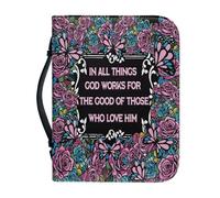 NETILGEN Custodia per bibbia con manico o custodia protettiva per libro da donna e ragazza, in pelle PU, borsa da chiesa, pochette portatile, In tutte le cose Dio opera per il bene di coloro che lo