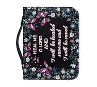 NETILGEN Custodia per bibbia con manico o custodia protettiva per libro da donna e ragazza, in pelle PU, borsa da chiesa, pochette portatile, Farfalla fiore, M-23.4X16 cm