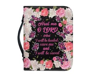 NETILGEN Custodia per bibbia con manico o custodia protettiva per libro da donna e ragazza, in pelle PU, borsa da chiesa, pochette portatile, Farfalla con fiori, M-23.4X16 cm