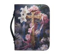 NETILGEN Custodia per bibbia per donne, uomini, ragazze, in pelle PU, grande, per il trasporto di libri, borsa per chiesa, regali cristiani, Lily Cross, L-25.9x17.8 cm