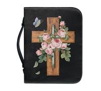 NETILGEN Custodia per bibbia per donne, uomini, ragazze, in pelle PU, grande, per il trasporto di libri, borsa per chiesa, regali cristiani, Croce Rose Farf, XL-20.3x28.5 cm