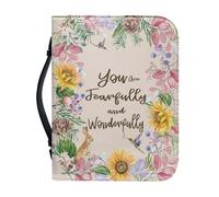 NETILGEN Custodia per bibbia per uomo e donna, motivo floreale con scritta "You are Fearfully and Wonderfully Christian", con cerniera, con maniglia per il trasporto, borsa per libri e libri