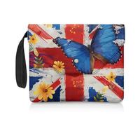 NETILGEN Custodia protettiva per libro per libri in brossura Notebook Bibbia diario libri di testo, custodia per libri lavabile per libri per amanti della lettura, regali vermi con farfalla Union Jack