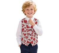 NETILGEN Gilet per bambini per ragazzi dai 5 ai 14 anni con 3 bottoni formale scollo a V gilet con tasca blazer formale, Cuori d'amore retrò, 13-14 Years