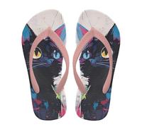 NETILGEN infradito per bambini e ragazze, comode, imbottite, antiscivolo, ad asciugatura rapida, scarpe da bagno, Gatto Nero Dipinto, 34 EU
