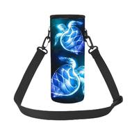 NETILGEN Piccola custodia portatile per bottiglia d'acqua blu neon tartaruga marina in neoprene per sport palestra ciclismo borsa per bottiglie lavabile custodia portabottiglie d'acqua