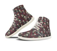 NETILGEN Scarpe a piedi nudi con motivo pipistrello, comode, basse in pelle con plateau primavera/autunno, scarpe stringate, Gothic Skull Rose, 38 EU