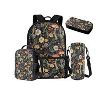 NETILGEN Set 4 in 1, zaino per la scuola elementare prescolare con borsa termica per il pranzo, astuccio per la bottiglia d'acqua, zaino da 43 cm, Fungo Margherita, Zaino Scuola