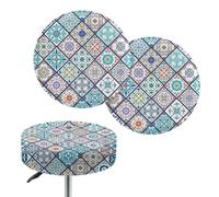 NETILGEN Set di 2 coprisedili rotondi per sgabelli da bar, super morbidi, traspiranti, antipolvere, adatti per sgabelli di diametro 35,5-40,5 cm, stile bohémien, blu