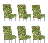 NETILGEN Set di 6 coprisedie natalizie con campanelle, colore verde, universali, per sala da pranzo, con orlo elastico, protezione per mobili