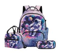 NETILGEN Set di zaino per la scuola elementare 3 in 1 per bambini, con borsa portapranzo e astuccio, Astronauta, L, Casual