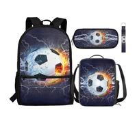 NETILGEN Set zaino per bambini con borsa per la scuola, borsa termica per il pranzo, astuccio portamatite, portachiavi, borsa per libri alla moda, Fuoco del fulmine, Taglia unica, Zaini Daypack