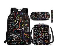NETILGEN Set zaino per bambini con borsa termica per il pranzo, portapenne, portachiavi da polso, 4 in 1, zaino per studenti, regalo per ragazze e ragazzi, Formula matematica., Taglia unica, Zaini