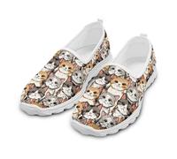 NETILGEN Sneaker da donna da infilare, scarpe a rete bassa, scarpe basse leggere, scarpe basse traspiranti da corsa e da passeggio, Simpatico puzzle di gatto, 40 EU