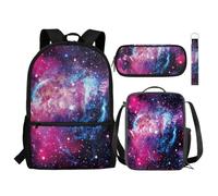 NETILGEN Zaino per bambini, set da 4 pezzi, include borsa a tracolla per la scuola, borsa per il pranzo, astuccio portamatite, portachiavi, forniture per il ritorno a scuola, Galassia Stella, Taglia