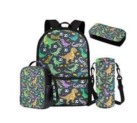 NETILGEN Zaino per ragazze e ragazzi bambini 6-8 8-10 Set di zaino per la scuola con scatola termica per il pranzo astuccio con coulisse manica bottiglia d'acqua 4 in 1, Dinosauro T-rex, Zaino Scuola