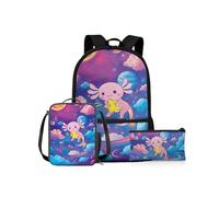 NETILGEN Zaino scolastico per ragazze, set di libri da 43 cm per bambini, borsa a tracolla e portapranzo, astuccio per studenti elementari e medi, Axolotl dello spazio dell'universo, Zaino per bambini