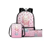 NETILGEN Zaino scolastico per ragazze, set di libri da 43 cm per bambini, borsa a tracolla e portapranzo, astuccio per studenti elementari e medi, Axolotl Giocatore, Zaino per bambini