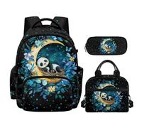 NETILGEN Zaino scolastico per ragazzi con portapranzo e astuccio 3 in 1, Panda floreale lunare, L, Casual