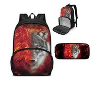NETILGEN Zaino termico per il pranzo, zaino termico per laptop, borsa per il pranzo con astuccio per picnic, viaggi, lavoro, regalo per donne, Lupo Rosso Fuoco, Taglia unica, Zaini Daypack