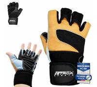 NetroxSports - Guanti Palestra Uomo e Donna - vera pelle - 40cm Polsini Palestra - antiscivolo e traspirante - Fitness, Calisthenics, Bodybuilding, Ciclismo, Gym Gloves, Accessori Sollevamento Pesi