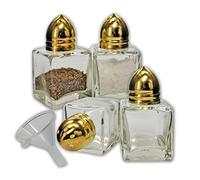 NetSellsIt - Set di 4 mini sale e pepe, in vetro trasparente, con top color oro e imbuto BONUS facile da riempire (oro)