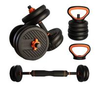 Netsportique Kit Completo 4 in 1 per potenziamento Muscolare 15 kg - Kettlebell, bilanciere, manubri, Maniglie per Flessioni.