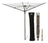 NETTA Stendibiancheria rotante a 4 bracci, 45 m, copertura e picchetto inclusi, facile da aprire e chiudere, stendibiancheria, stendibiancheria, stendibiancheria da giardino, grigio