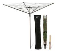 NETTA Stendibiancheria Rotante a 4 Bracci, 45 m, Verde Scuro, Copertura e Picchetto Inclusi, Facile da Aprire e Chiudere, Stendibiancheria da Giardino