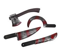 Nettoppo 4Pc Halloween Plastica Falso Puntelli Sanguinanti Coltello Ascia Affilata Mannaia Falce Gioco di Ruolo Horror Giocattolo Festa di Halloween DIY