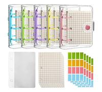 Nettoppo Confezione da 5 mini raccoglitori trasparenti con 3 anelli con fogli interni per raccoglitori, tasche portaoggetti, etichette, adesivi, buste per raccoglitori