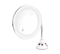 Nettoppo Specchio per il Trucco Flessibile A Collo D'Oca con Luce LED, Specchio Ingranditore 10X, Ventosa, Luce Diffusa Brillante e 360 Gradi