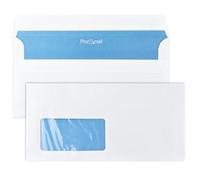 Netuno 1000 buste lettere lunghe bianche formato DL 11 x 22 cm 75g buste commerciali lunghe con stampa interna blu con finestra a sinistra taglio dritto busta americana bianca lunga per lettere