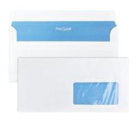 Netuno 1000 buste lettere lunghe bianche formato DL 11 x 22 cm 75g buste commerciali lunghe con stampa interna blu con finestra a destra taglio dritto busta americana bianca lunga per lettere