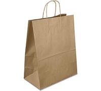 Netuno 200 sacchetti di carta marrone con manico 30,5 x 34 x 17 cm sacchetti in carta kraft marrone shopper marroni per alimenti buste carta Kraft shopper carta sacco carta kraft paper bags