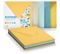 Netuno 25 buste lettere colorate motivo Estate 153x 153 mm buste lettere quadrate mix colori set buste colorate eleganti per biglietti auguri inviti matrimonio compleanno battesimo partecipazioni
