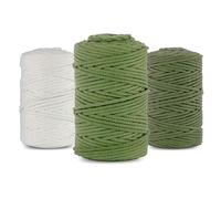 Netuno 3 gomitoli di filato macramè 5 mm 100 m set di 3 cordoncini di cotone colore cachi colore verde pistacchio bianco per macramè filo decorativo filo di cotone