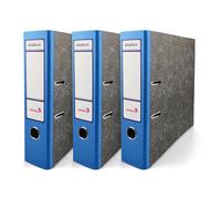 Netuno 3 Raccoglitori a Leva A4 Ekobox Dorso 7,5 cm Colore blu 2 Anelli Cartone Riciclato Marmorizzato Registratori Ecologici per Ufficio scuola Archiviazione Documenti Senza Custodia