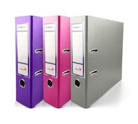 Netuno 3 raccoglitori A4 viola rosa grigio 2 anelli dorso 8 cm raccoglitore documenti ufficio cartone Rivestito in Polipropilene con Meccanismo a Leva organizer faldone documenti classificatore