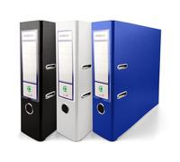 Netuno 3 raccoglitori cartone ecologico riciclato nero bianco blu a 2 anelli A4 dorso 8 cm raccoglitori per ufficio scuola archivio faldoni portadocumenti