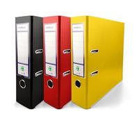 Netuno 3 raccoglitori cartone ecologico riciclato nero rosso giallo a 2 anelli A4 dorso 8 cm raccoglitori per ufficio scuola archivio faldoni portadocumenti