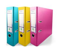 Netuno 3 raccoglitori cartone ecologico riciclato turchese giallo rosa a 2 anelli A4 dorso 8 cm raccoglitori per ufficio scuola archivio faldoni portadocumenti