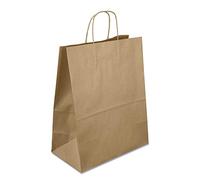 Netuno 400 sacchetti di carta marrone con manico ritorto 18 x 21 x 8 cm borse di carta per la spesa con fondo piegato shopper marroni per alimenti busta carta Kraft per alimenti paper bag