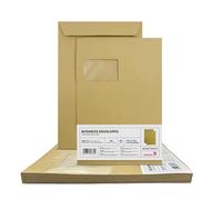 Netuno 50 buste marrone formato C4 22,9 x 32,4 cm con finestra sinistra 90g buste lettera commerciali grandi senza finestra con strip adesivo per spedizioni corrispondenza aziendale documenti fatture