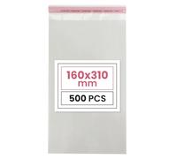 Netuno 500 bustine trasparenti autoadesivi 16 x 31 cm con patta da 3 cm Sacchetti OPP lucidi polipropilene trasparente Buste Protettive adesive per Vestiti Documenti Fumetti Foto Cosmetici