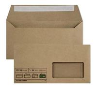 Netuno 50x busta lettere carta kraft formato DL 110 x 220 mm 100g Aster Kraft busta da lettera lunga gommata marrone con finestra a destra busta americana DL busta lettera elegante eco riciclata