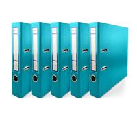 Set 5x raccoglitori A4 a leva, colore turchese, dorso 5 cm, con 2 anelli