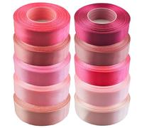 Netuno Set di 10 nastri di raso di colore rosa, 25 mm x 32 m, nastro decorativo per matrimonio, nastro in tessuto colorato per imballaggio, decorazione regali, nastro elegante e colorato