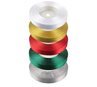 Netuno Set di 5 nastri di raso bianco, oro, rosso, verde, argento, 12 mm x 32 m, nastro regalo, nastro di raso, per regali, decorazione di Natale